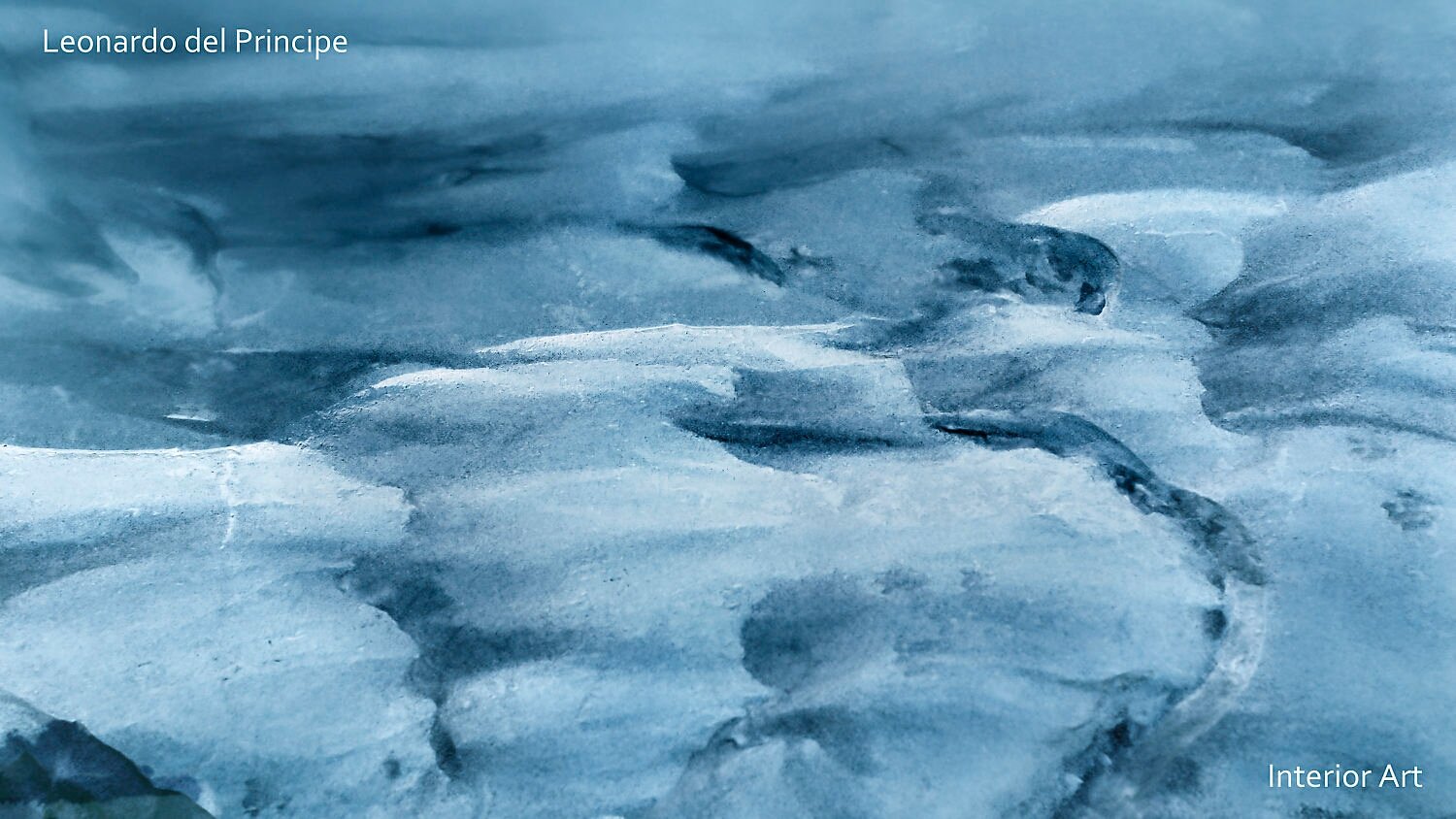 PARI02 Abstract blue and gray photographs of a mountain river, creating a serene, fluid brushstrokes-like texture. The tones evoke calm and tranquility.